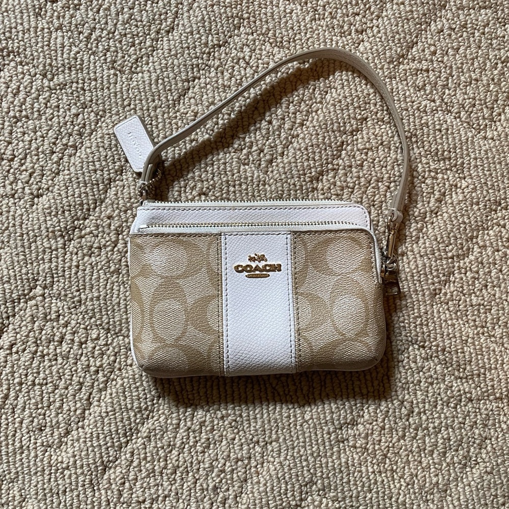 Coach Beige and White Signature Wristlet